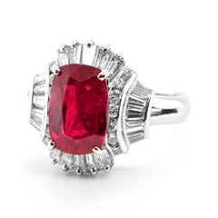 GIA Certified 3.14 Carat Natural Unheated Ruby and Diamond Ring Set in Platinum