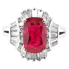 GIA Certified 3.14 Carat Natural Unheated Ruby and Diamond Ring Set in Platinum