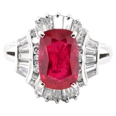 GIA-zertifiziert 3::14 Karat natürlichen ungeheizten Rubin und Diamant-Ring in Platin gesetzt