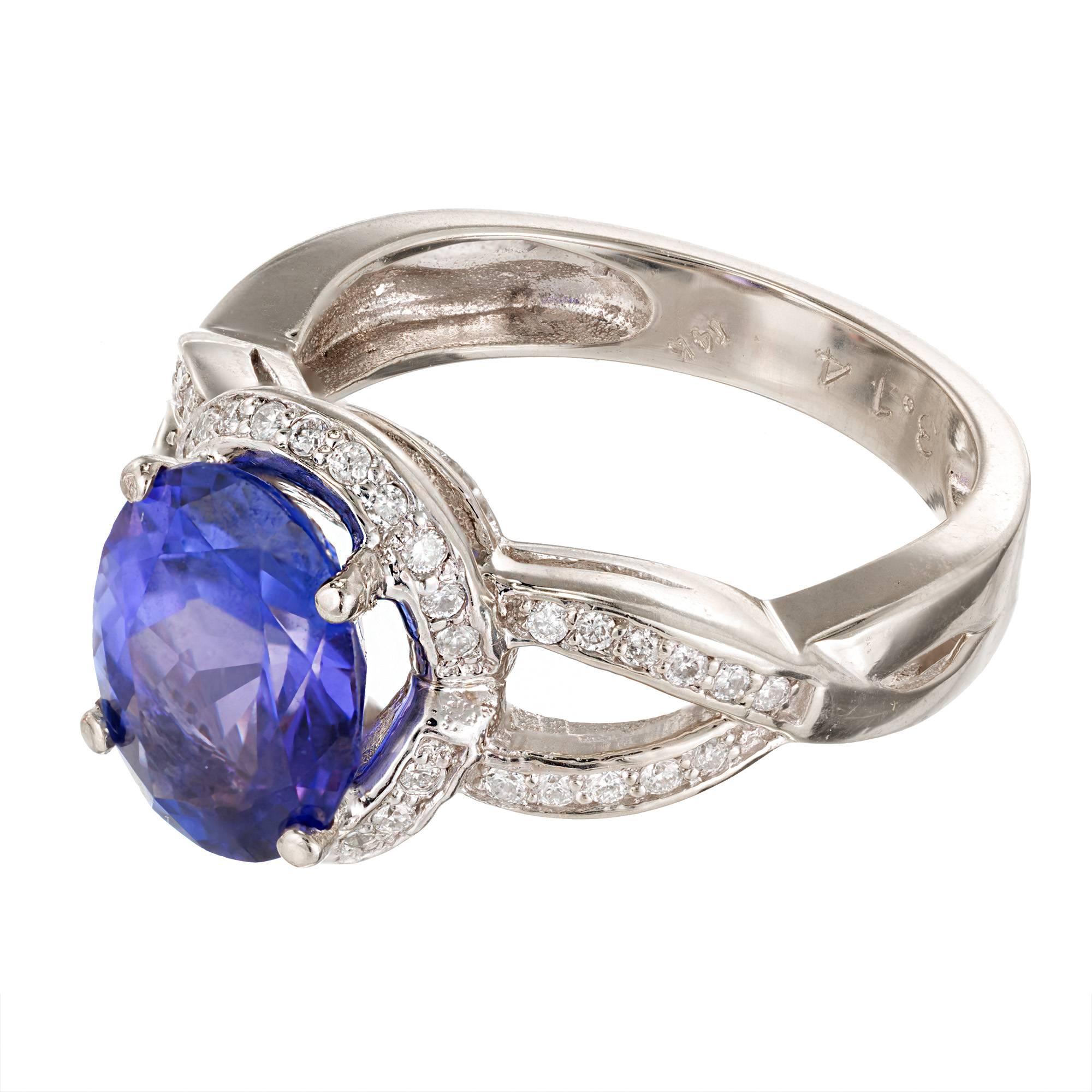 Oval Cut GIA Certified 3.14 Carat Oval Tanzanite Diamond Halo White Gold Cocktail Ring For Sale
