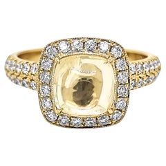 GIA Certified 3.14 Carat Yellow Sapphire and White Diamond Yellow Gold Ring