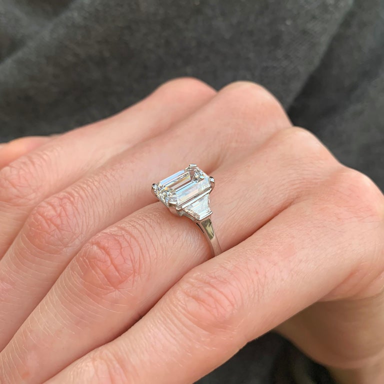 GIA Certified 3.15 Carat Emerald Cut Platinum Diamond Engagement Ring ...