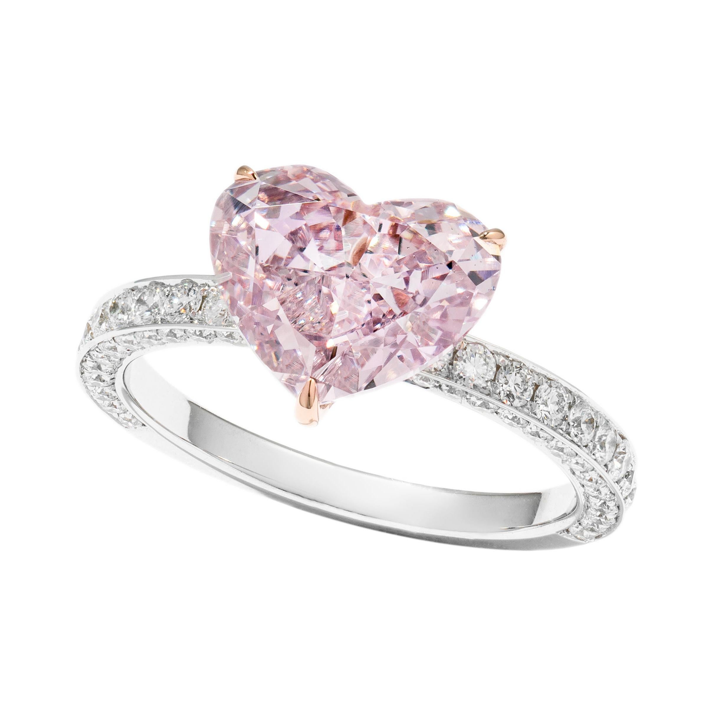 GIA Certified 3.15 Carat Fancy Pink Purple Heart Diamond Ring in 18k Rose Gold
