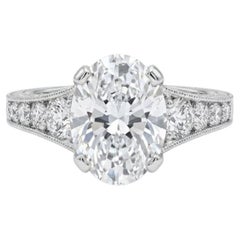 Tacori 3.15 Carat Oval Diamond Tacori Ring F VS1 18K White Gold