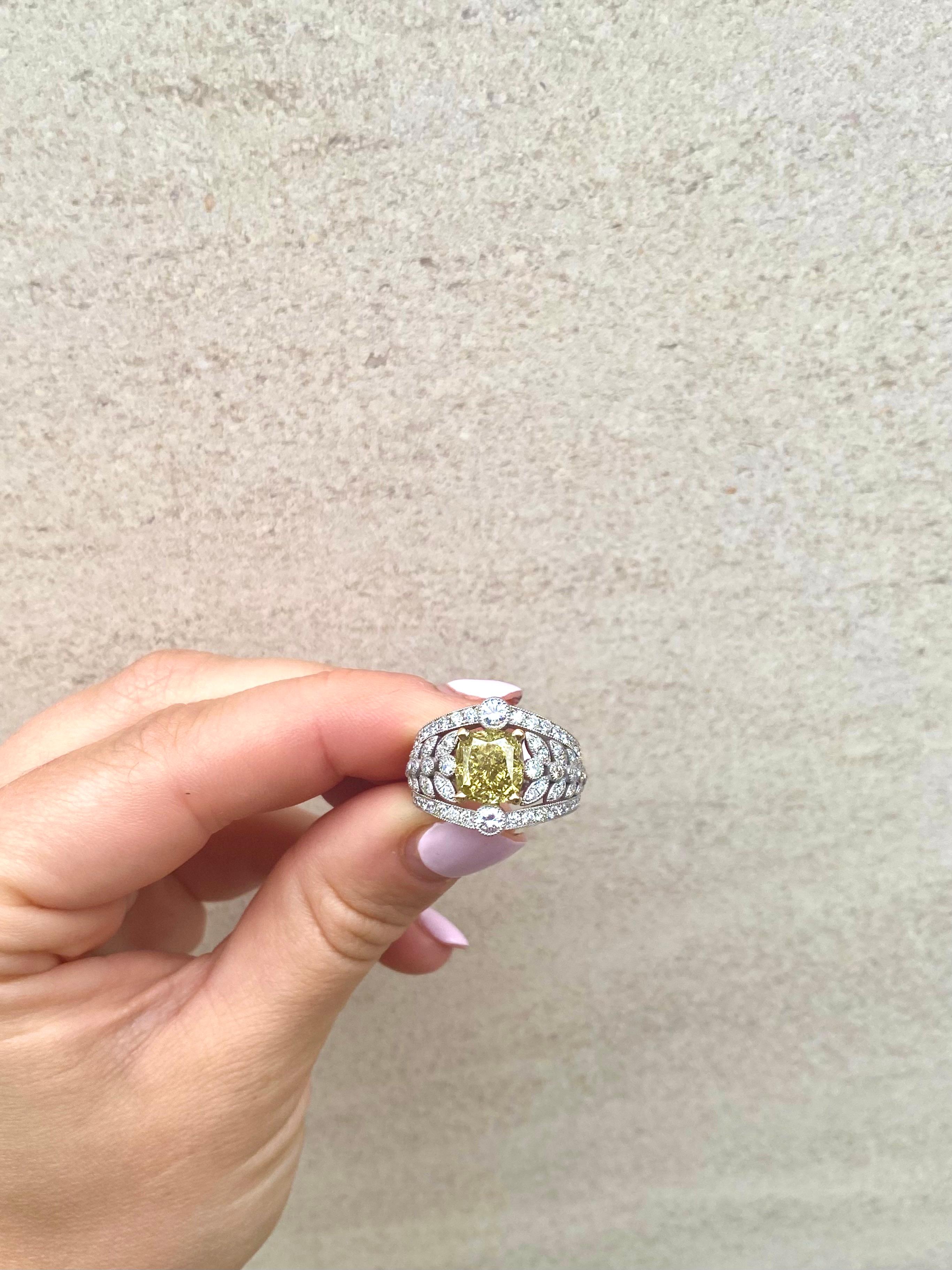 Modern GIA Certified 3.15 Carats Fancy Brownish Greenish Yellow Diamond Ring