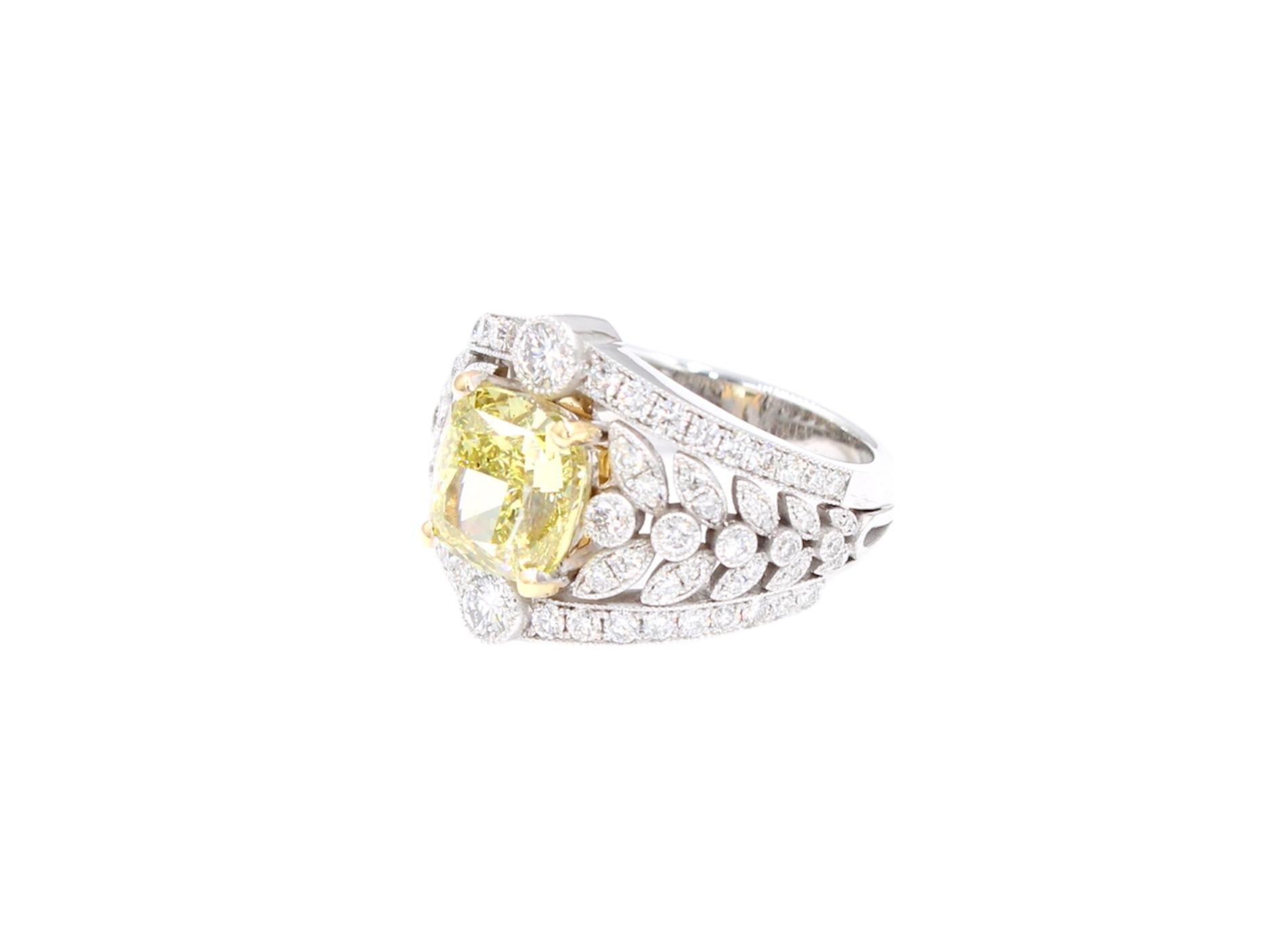 GIA Certified 3.15 Carats Fancy Brownish Greenish Yellow Diamond Ring 1
