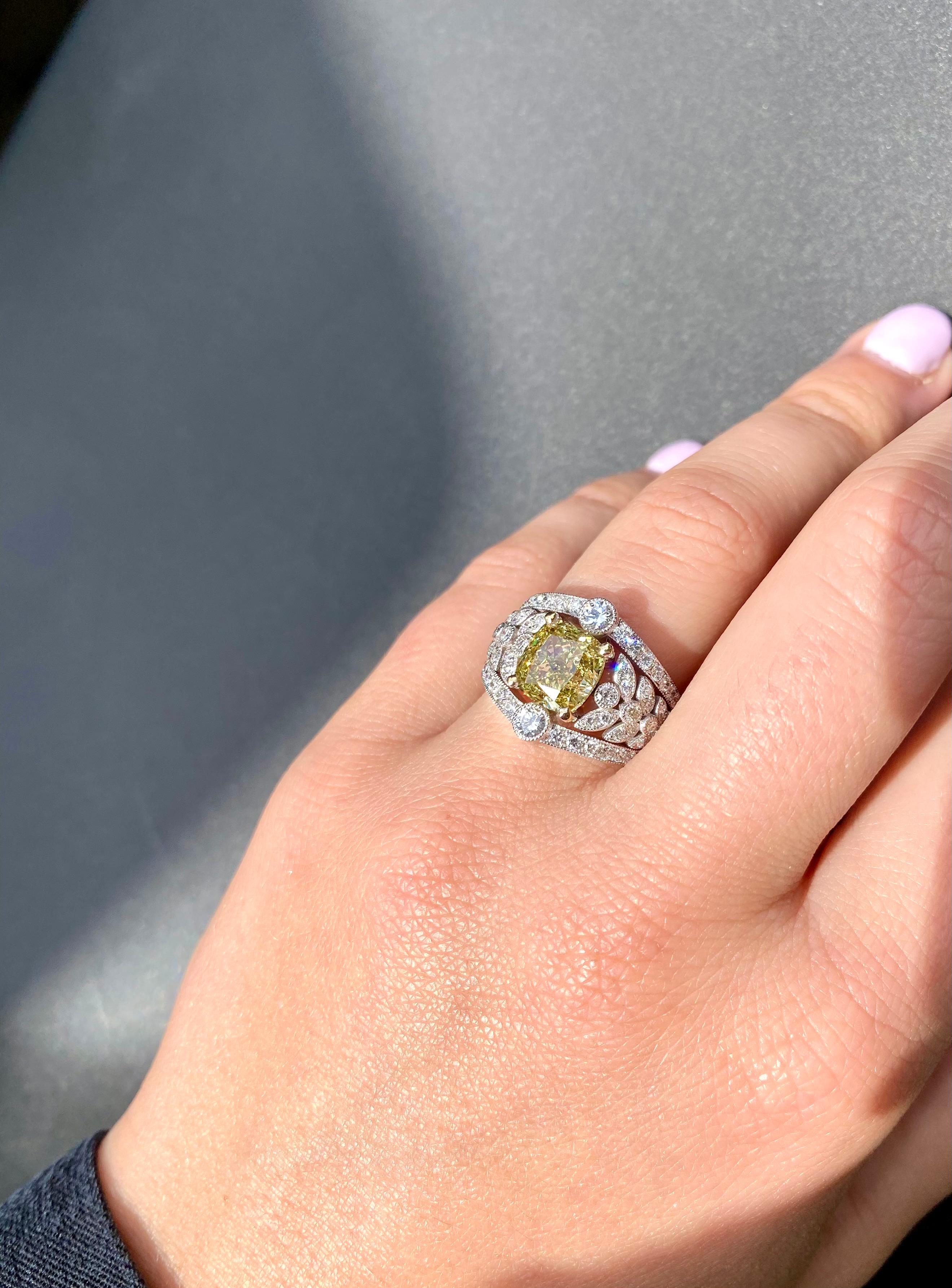 GIA Certified 3.15 Carats Fancy Brownish Greenish Yellow Diamond Ring 2