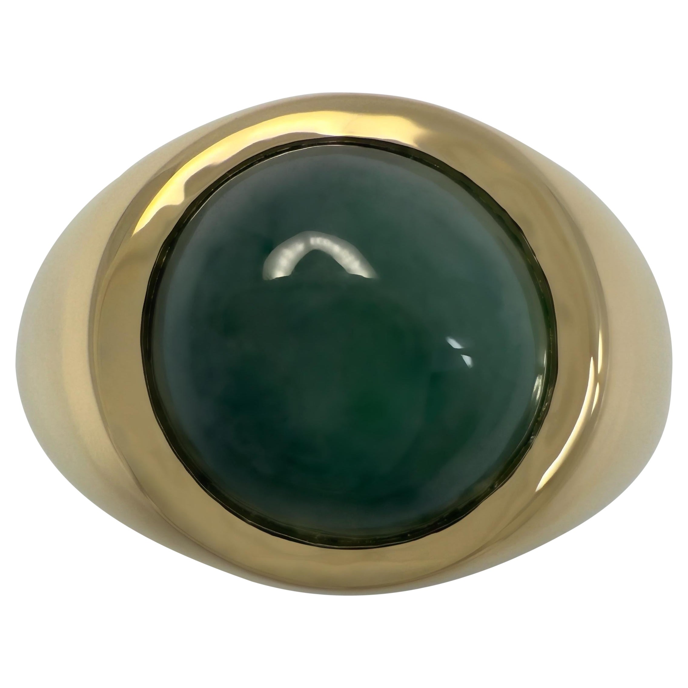 Anello con sigillo in oro giallo 18k certificato GIA da 3,15 ct di giadeite AGRADE verde rotonda in vendita