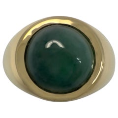 GIA Certified 3.15ct Jadeite AGrade Jade Green Round 18k Yellow Gold Signet Ring