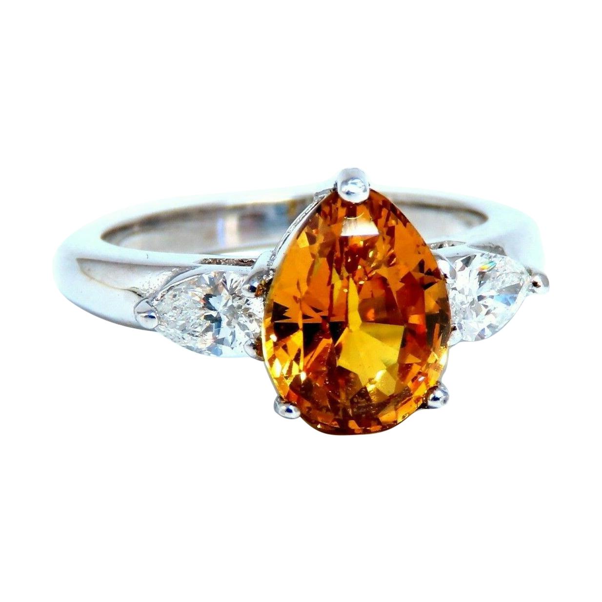 GIA-zertifizierter 3,15 Karat natürlicher unbehandelter gelber orangefarbener Saphir Diamantring 14kt