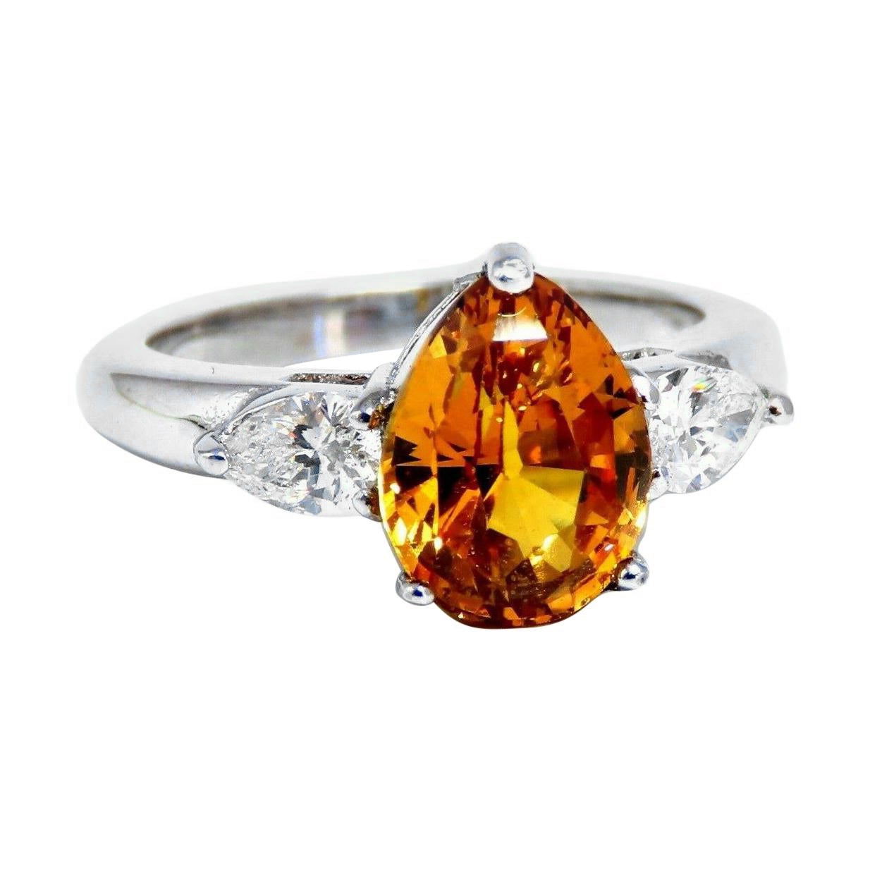 GIA Certified 3.15ct Natural No Heat Yellow Orange Sapphire Diamonds Ring 14kt*