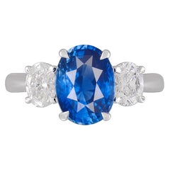 Bague certifiée GIA, saphir bleu taille ovale de 3,16 carats et diamant naturel ref937