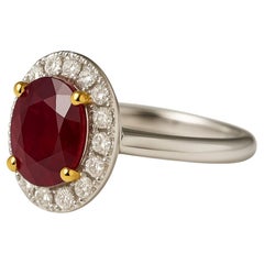 Anello a raggiera con rubino rotondo e diamanti da 3,16 carati certificato GIA in oro 18 carati