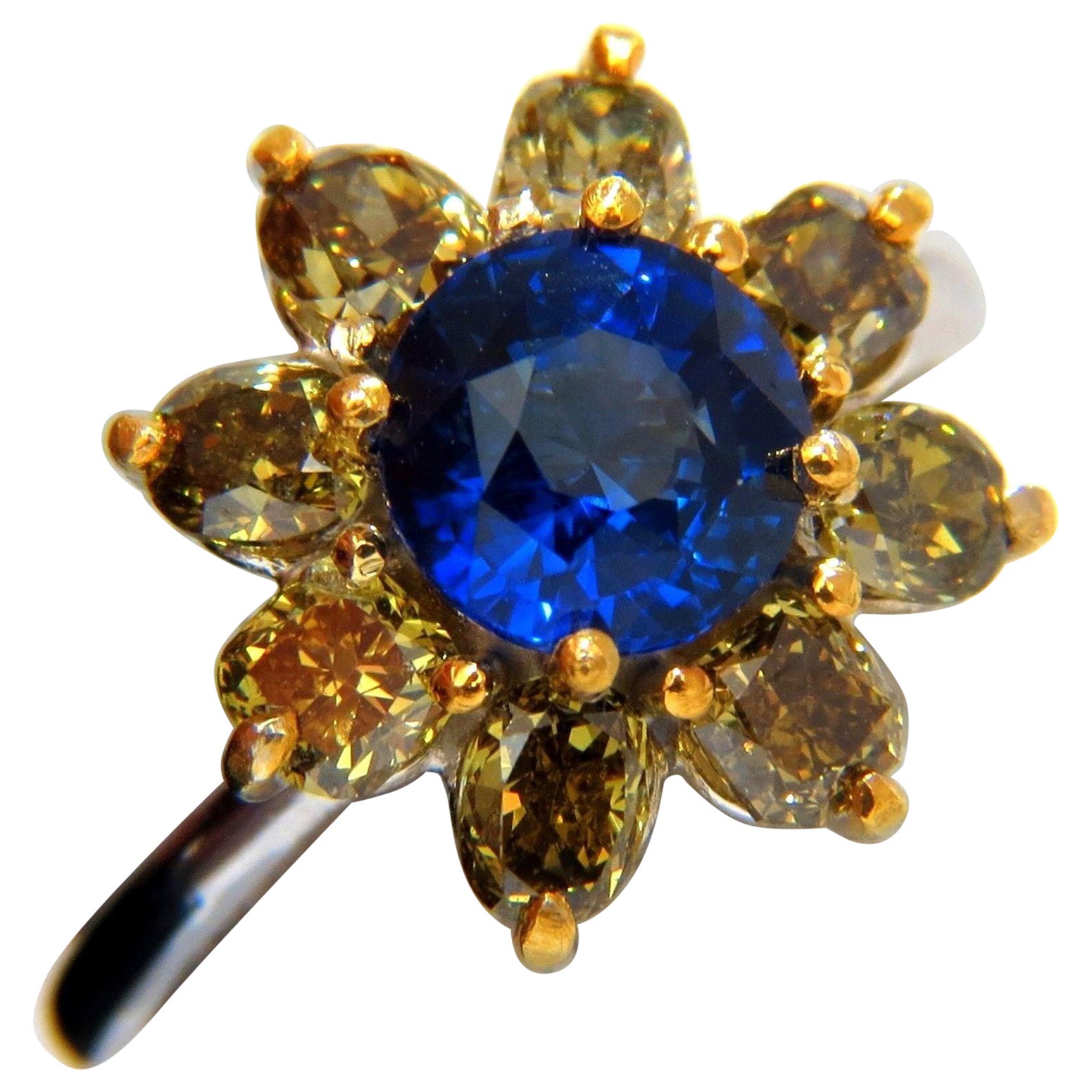 GIA zertifiziert 3,16ct natürlichen blauen Saphir Diamanten Ring 14kt 10271 im Angebot