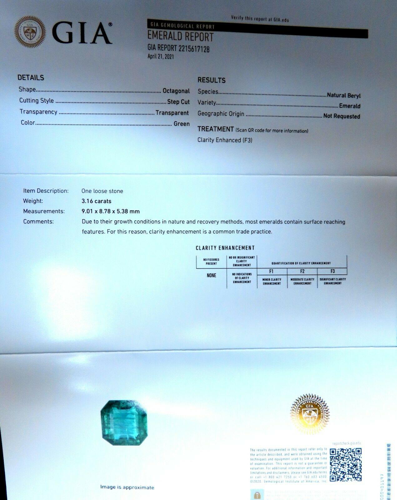 GIA Certified: 3.16ct Natural Emerald Diamonds Ring Platinum In New Condition In New York, NY