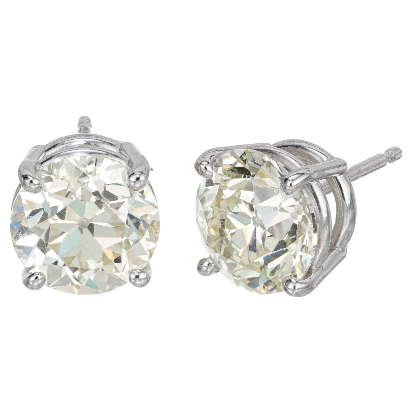 GIA Certified 3.17 Carat Diamond Platinum Stud Earrings For Sale