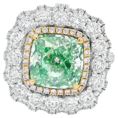 GIA Certified 3.17 Carat Light Green Yellow IF Clarity Diamond Ring