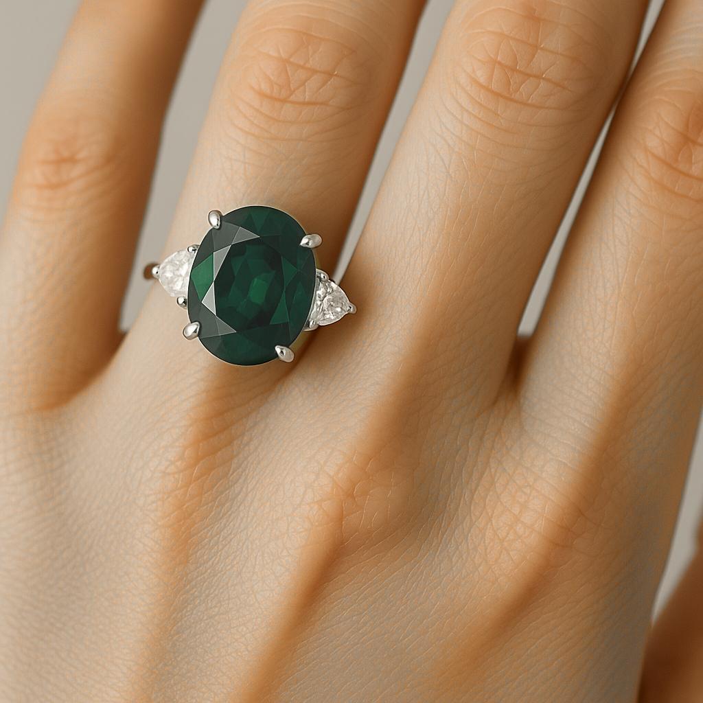 Oval Cut GIA Certified 3.17 Carat Oval Alexandrite Platinum Three-Stone Ring For Sale