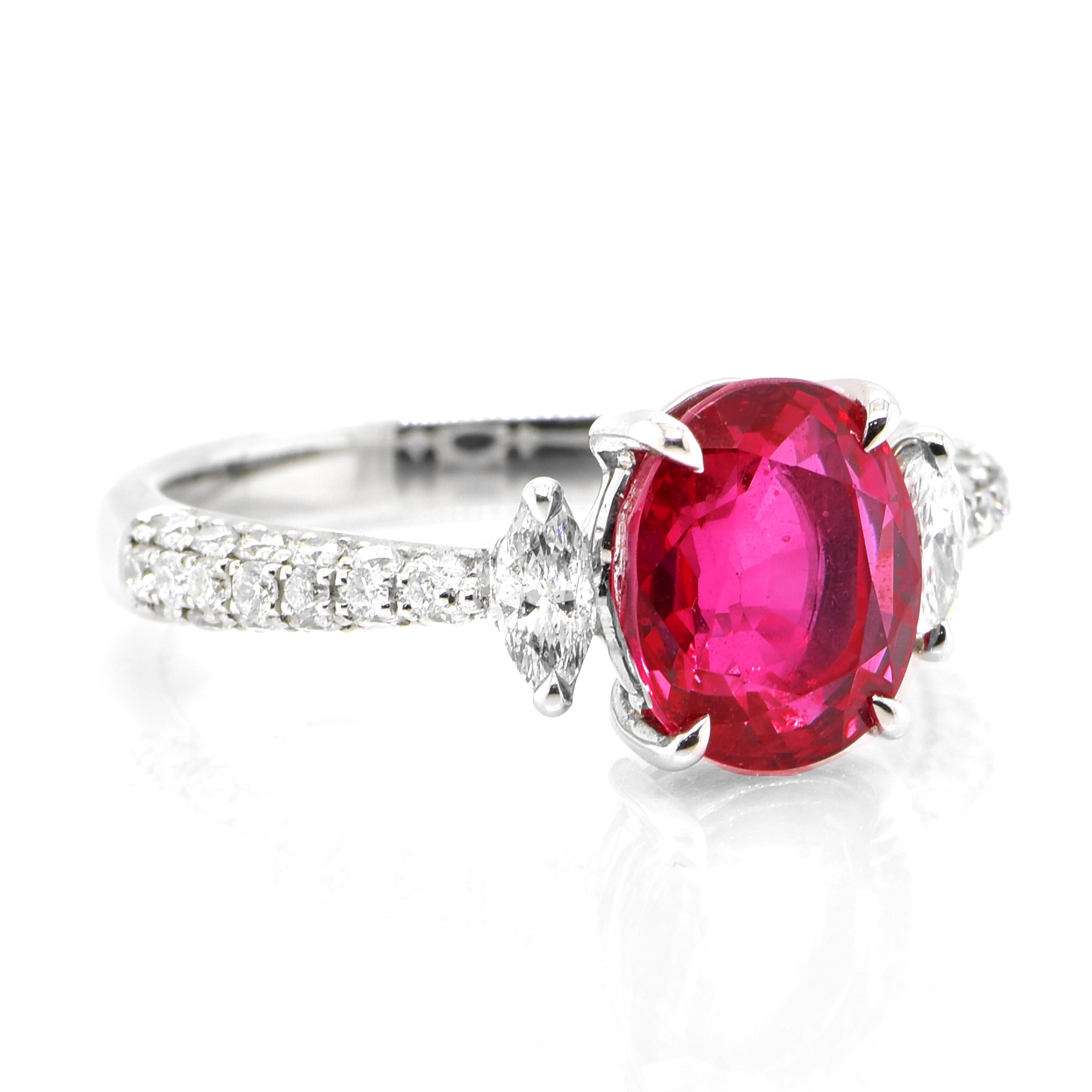 Modern GIA Certified 3.17 Carat Siam Ruby and Diamond Cocktail Ring Made in Platinum For Sale