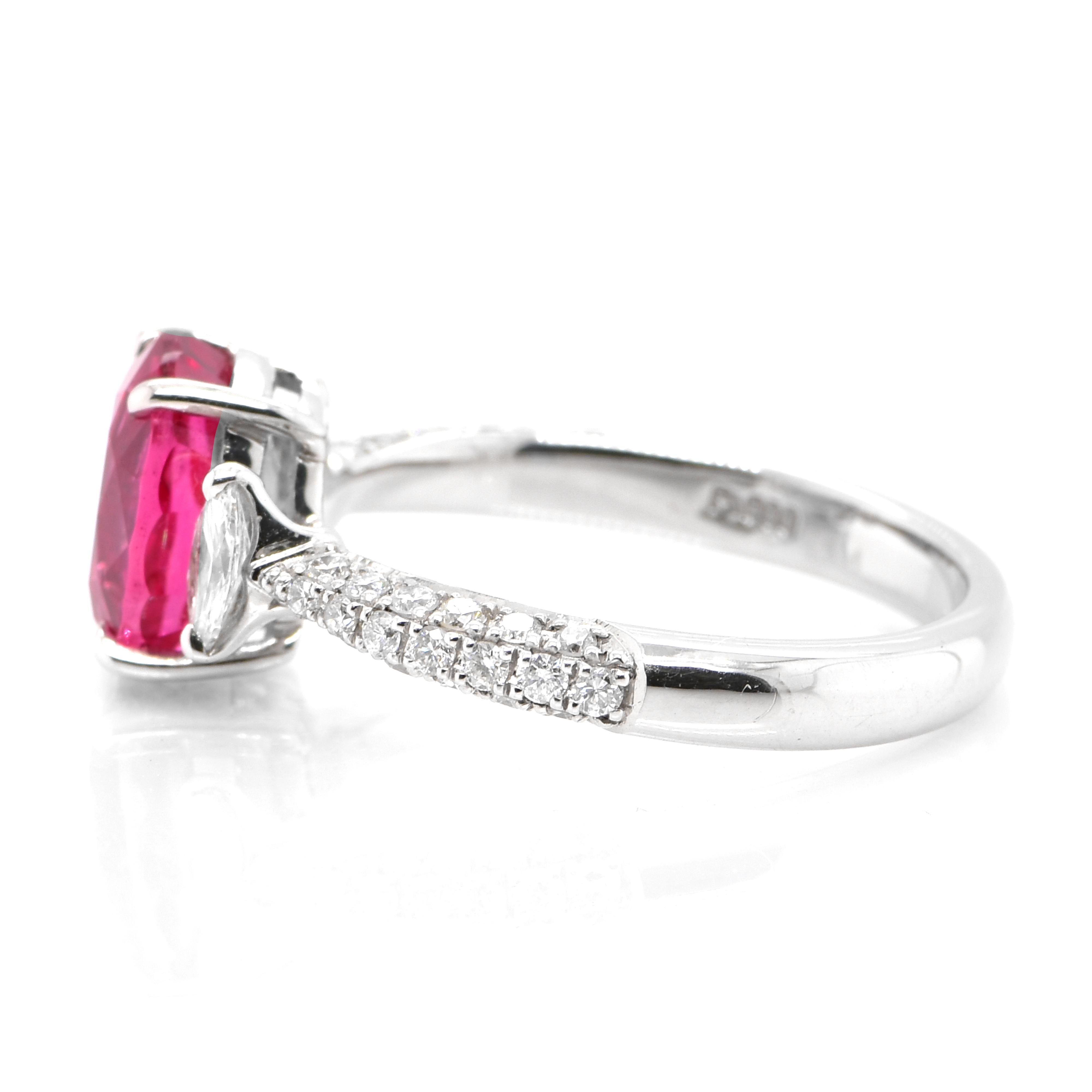 Oval Cut GIA Certified 3.17 Carat Siam Ruby and Diamond Cocktail Ring Made in Platinum For Sale