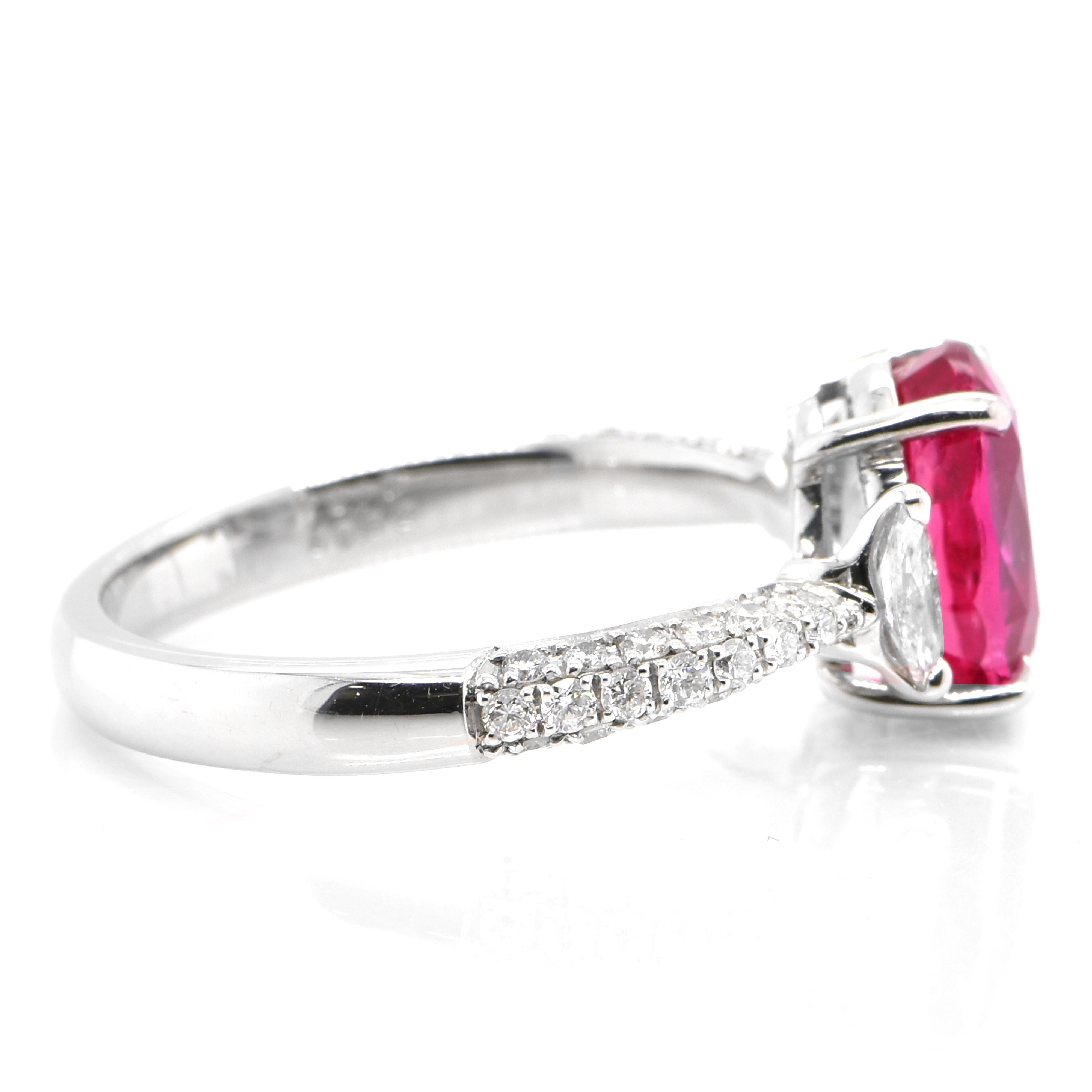 GIA Certified 3.17 Carat Siam Ruby and Diamond Cocktail Ring Made in Platinum In New Condition For Sale In Tokyo, JP