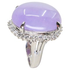 GIA Certified 31.75 Cts Lavender Jadeite Jade Diamond Cocktail Ring, Substantial