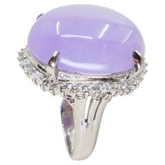 Retro GIA Certified 31.75 Cts Lavender Jadeite Jade Diamond Cocktail Ring, Substantial