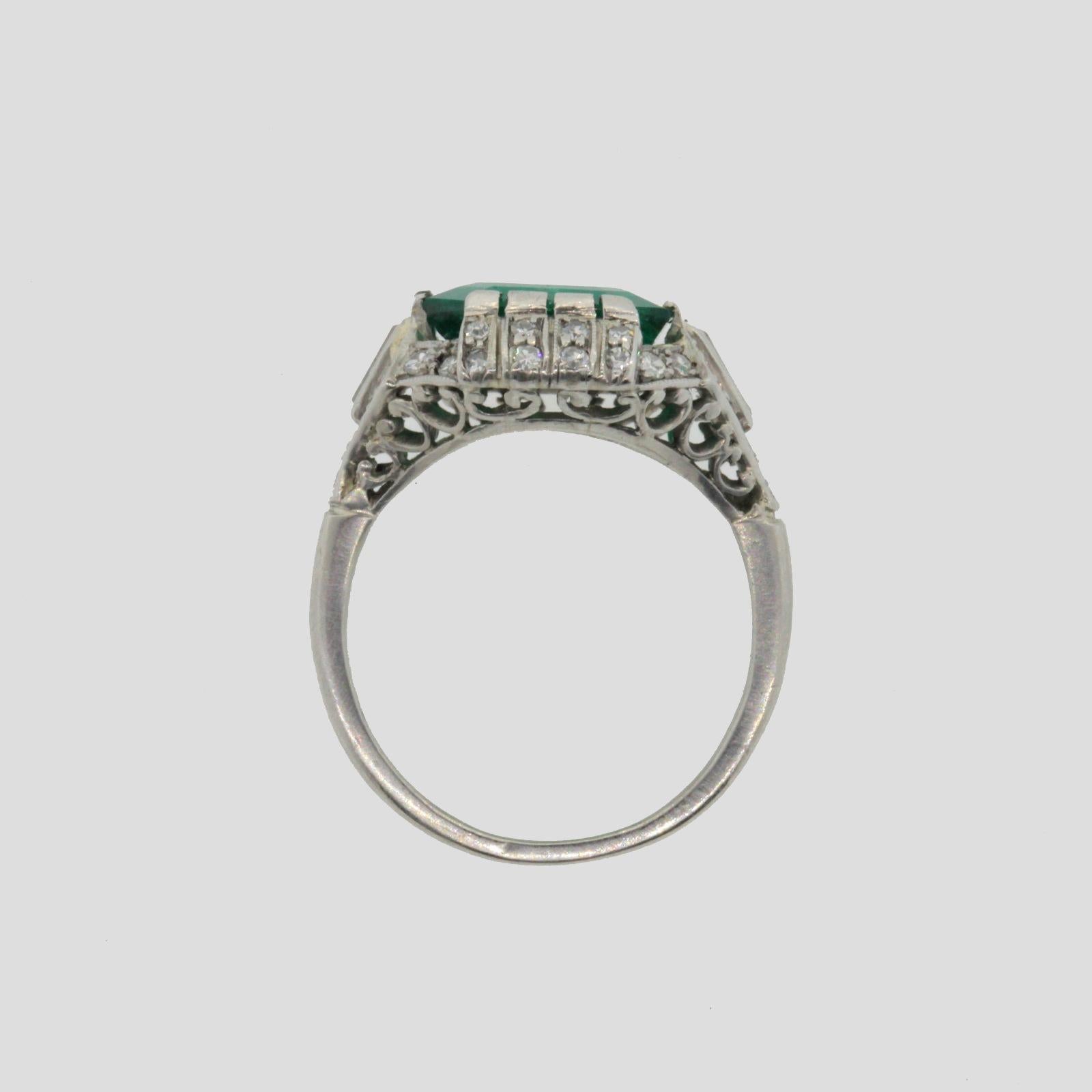 GIA Certified 3.18 Carat Colombian Emerald Art Deco Ring 1