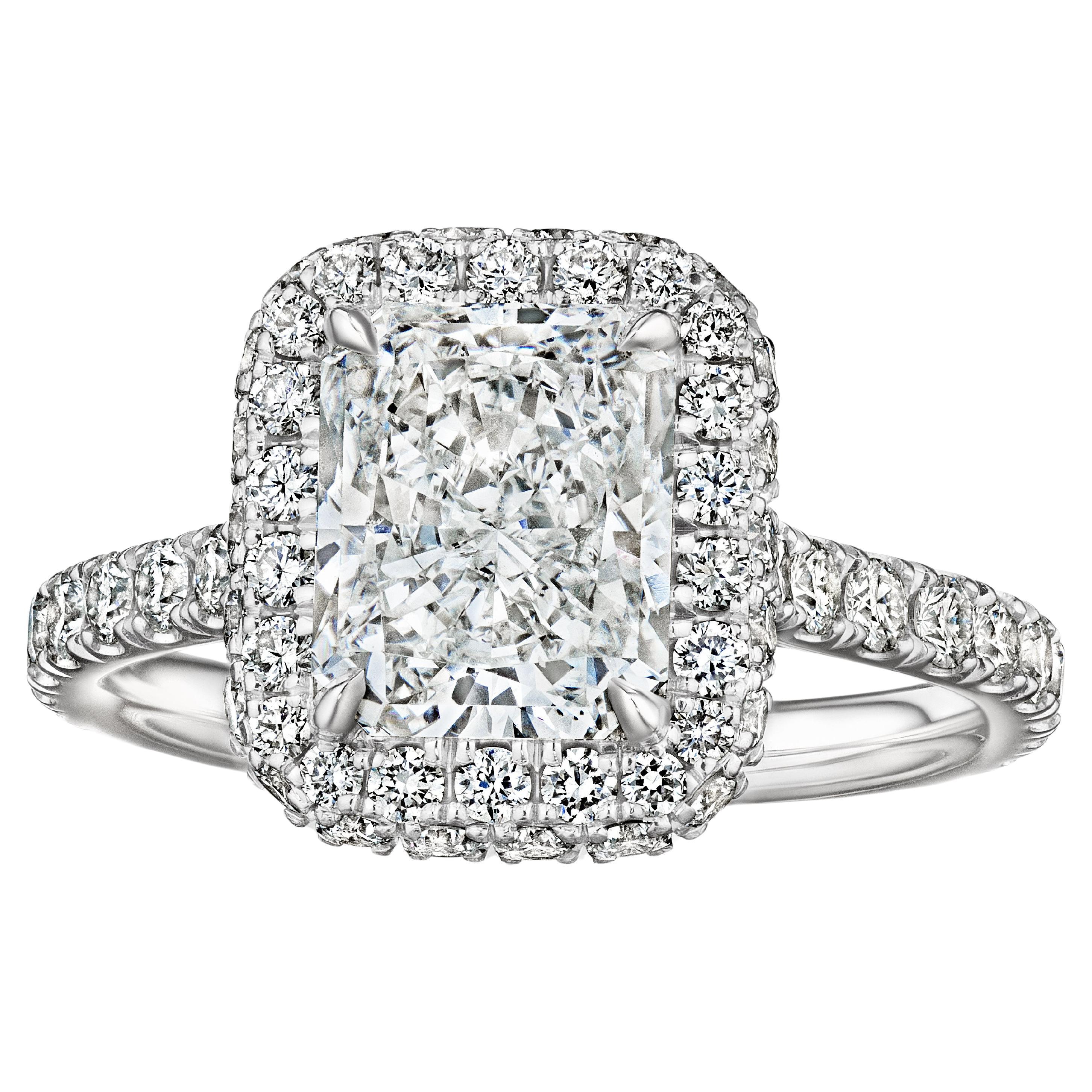 GIA Certified 3.18 Carat D VS2 Radiant Diamond Engagement Ring "Adeline" For Sale
