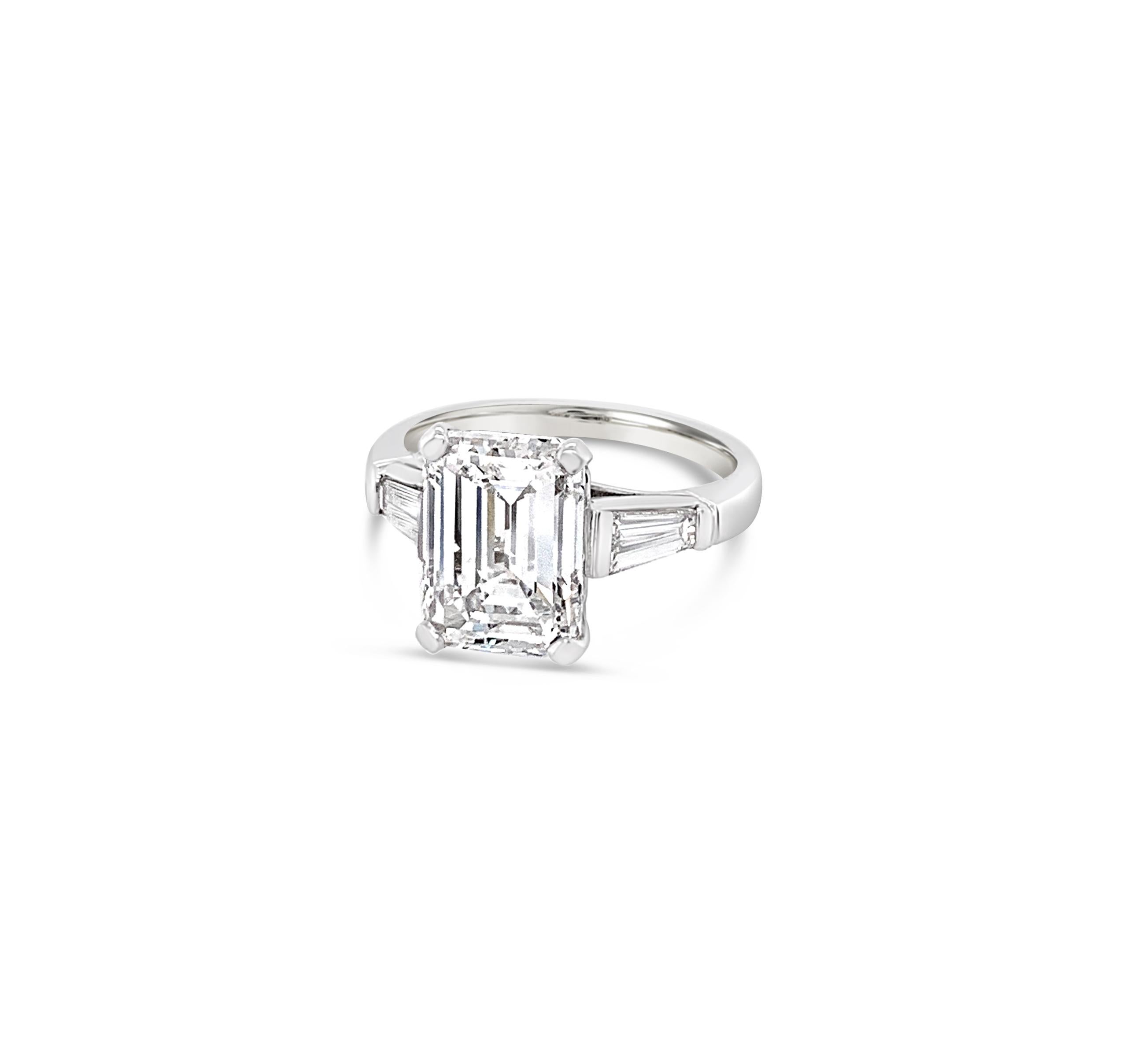 Women's GIA Certified 3.18 Carat Emerald Cut Diamond Ring in Platinum For Sale