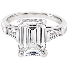 GIA Certified 3.18 Carat Emerald Cut Diamond Ring in Platinum