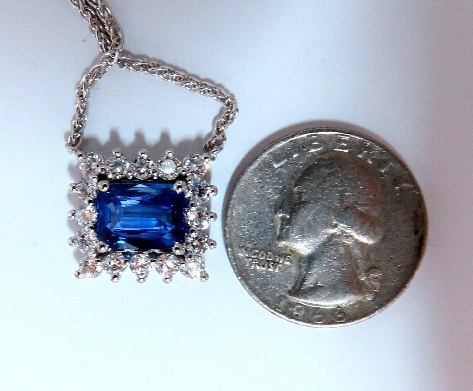 GIA-zertifizierte 3,18 Karat natürlicher unbehandelter blauer Saphir Diamanten Halskette 14kt (Radiantschliff) im Angebot