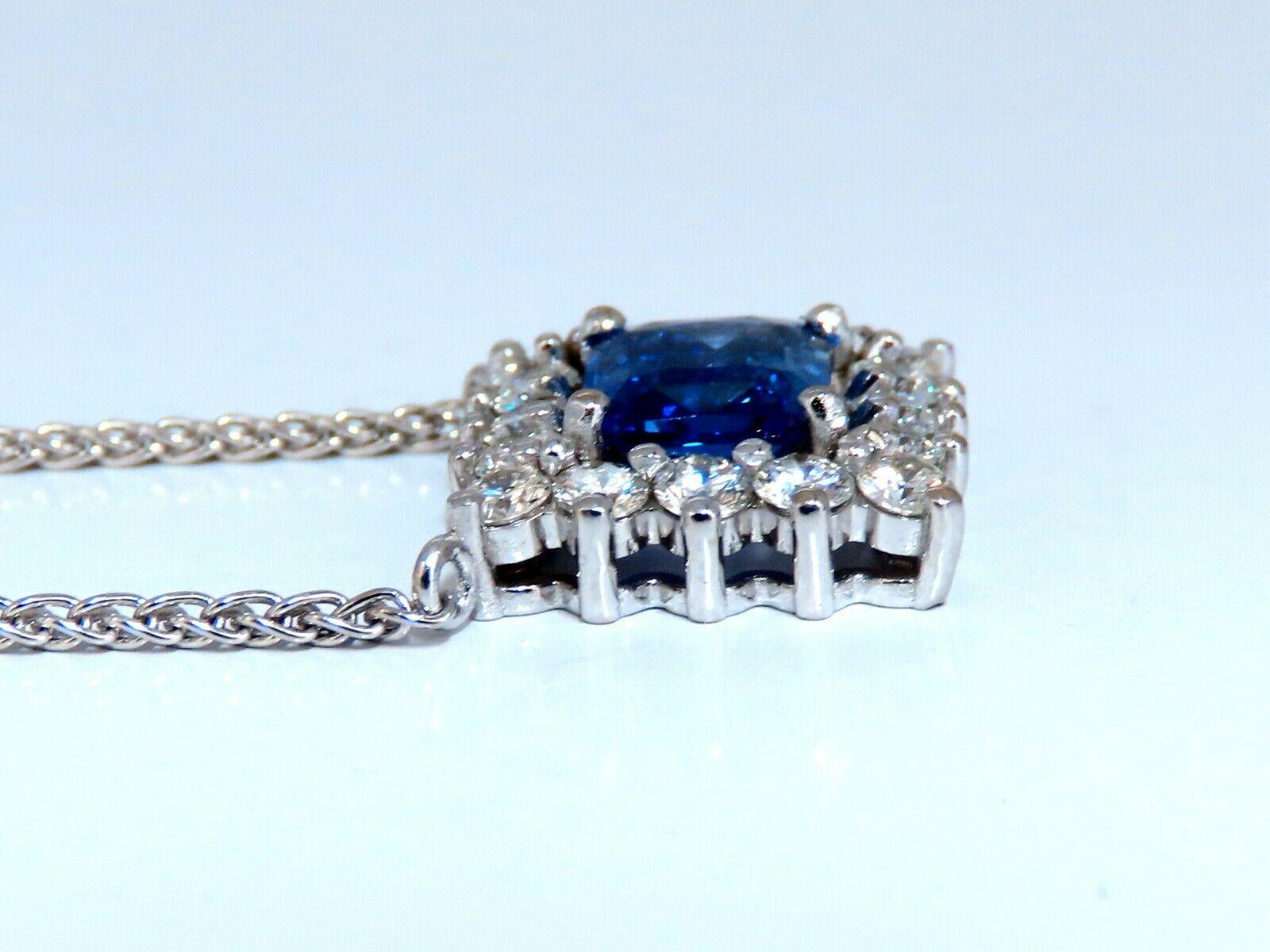 GIA Certified 3.18ct Natural No Heat Blue Sapphire Diamonds Necklace 14kt In New Condition For Sale In New York, NY