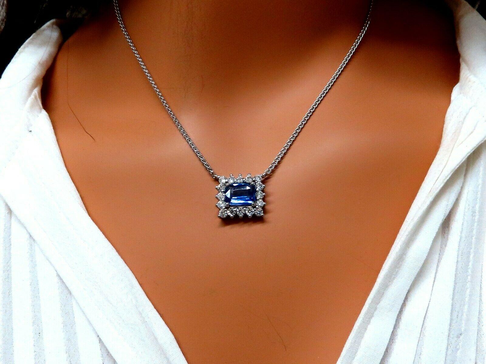 GIA Certified 3.18ct Natural No Heat Blue Sapphire Diamonds Necklace 14kt For Sale 1