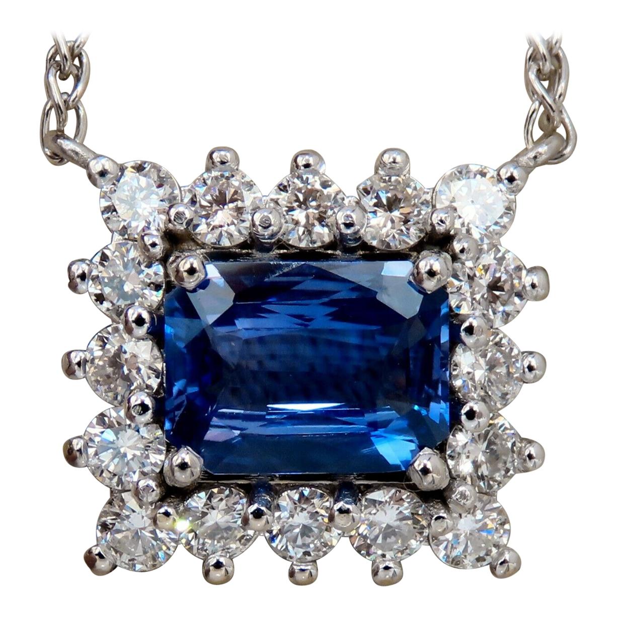 GIA-zertifizierte 3,18 Karat natürlicher unbehandelter blauer Saphir Diamanten Halskette 14kt