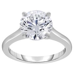 GIA Certified 3.19 Carat Classic Round Solitaire Platinum Engagement Ring