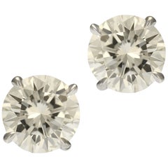 GIA Report Certified 3.19 Carat Total Weight Diamond Stud Earrings