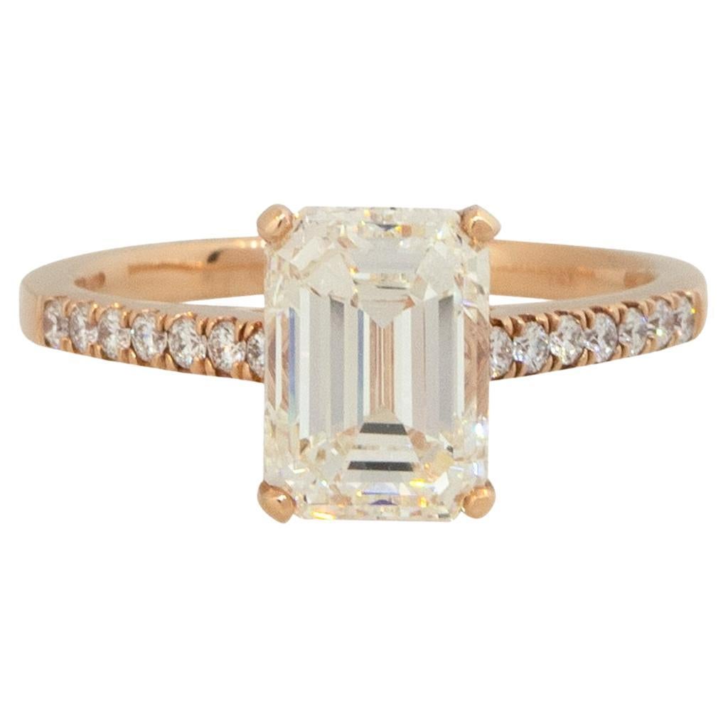 GIA Certified 3.19 Carat Emerald Cut Diamond Engagement Ring 14 Karat in Stock
