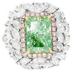 GIA Certified 3.19 Carat Fancy Light Greenish Yellow I1 Clarity Diamond Ring
