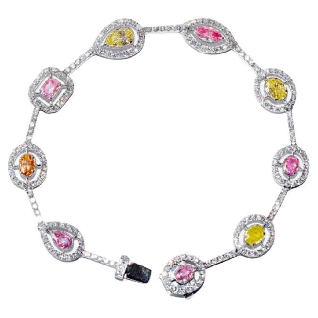 Bracelet de diamants de couleur mixte de 3,19 carats certifiés GIA en vente