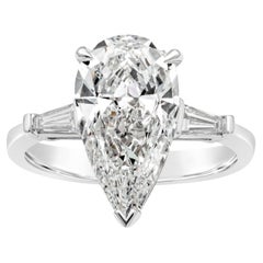 GIA Certified 3.19 Carats Pear Shape Diamond Three-Stone Engagement Ring
