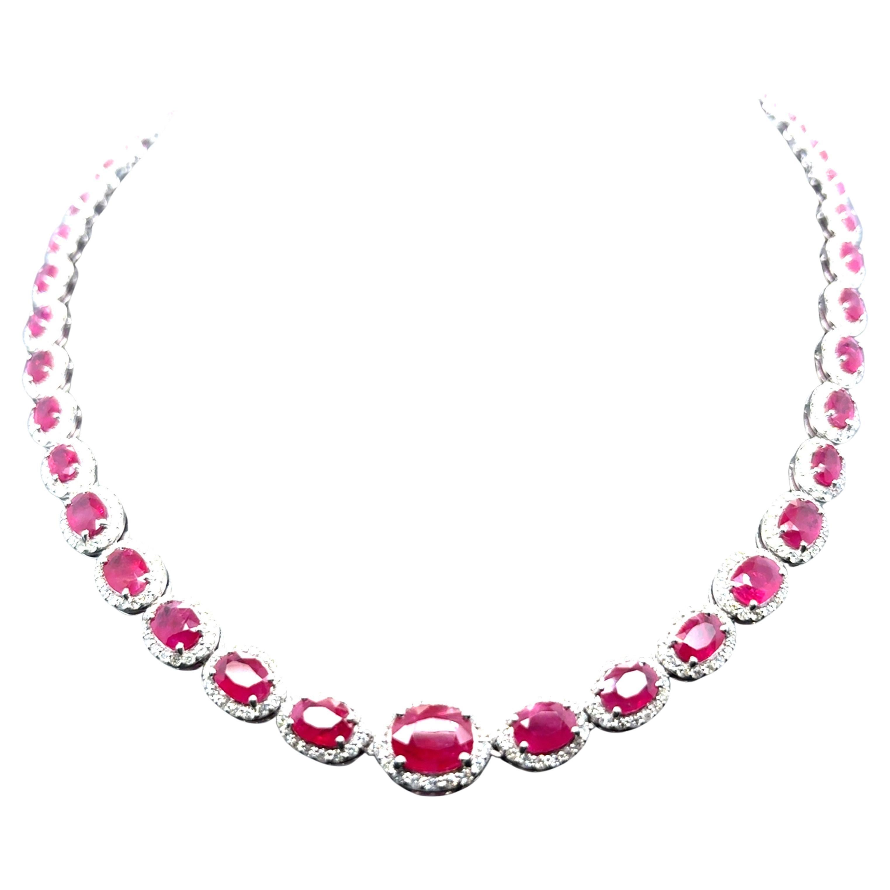 GIA Certified 31.94 Carat Burmese Ruby Diamond Platinum Necklace
