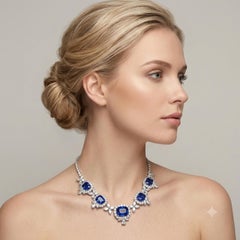 GIA Certified 31.97 Sapphire Pear Diamond White Gold Necklace