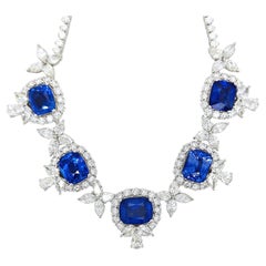 GIA Certified 31.97 Sapphire Pear Diamond White Gold Necklace