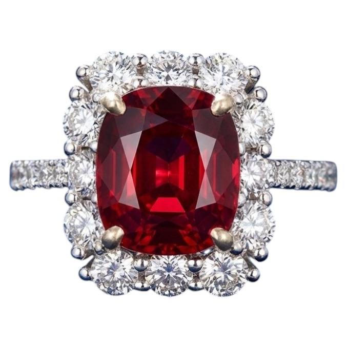 GIA Certified 3.2 Carat Ruby Diamond Ring For Sale