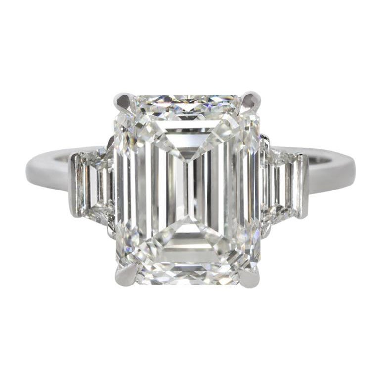 GIA Certified 3 Carat F Color IF Emerald Cut Diamond Ring For Sale