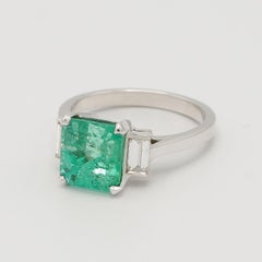 GIA Certified 3.20 Carat Octagonal Colombian Emerald & Diamond Ring