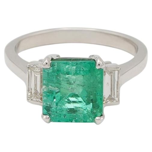 GIA Certified 3.20 Carat Octagonal Colombian Emerald & Diamond Ring