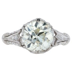 GIA Certified 3.20 Carat Old European Cut Diamond Edwardian Engagement Ring