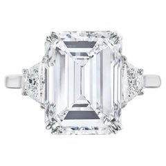 GIA Certified 3.01 Carat Three-Stone Emerald Cut Diamond Ring